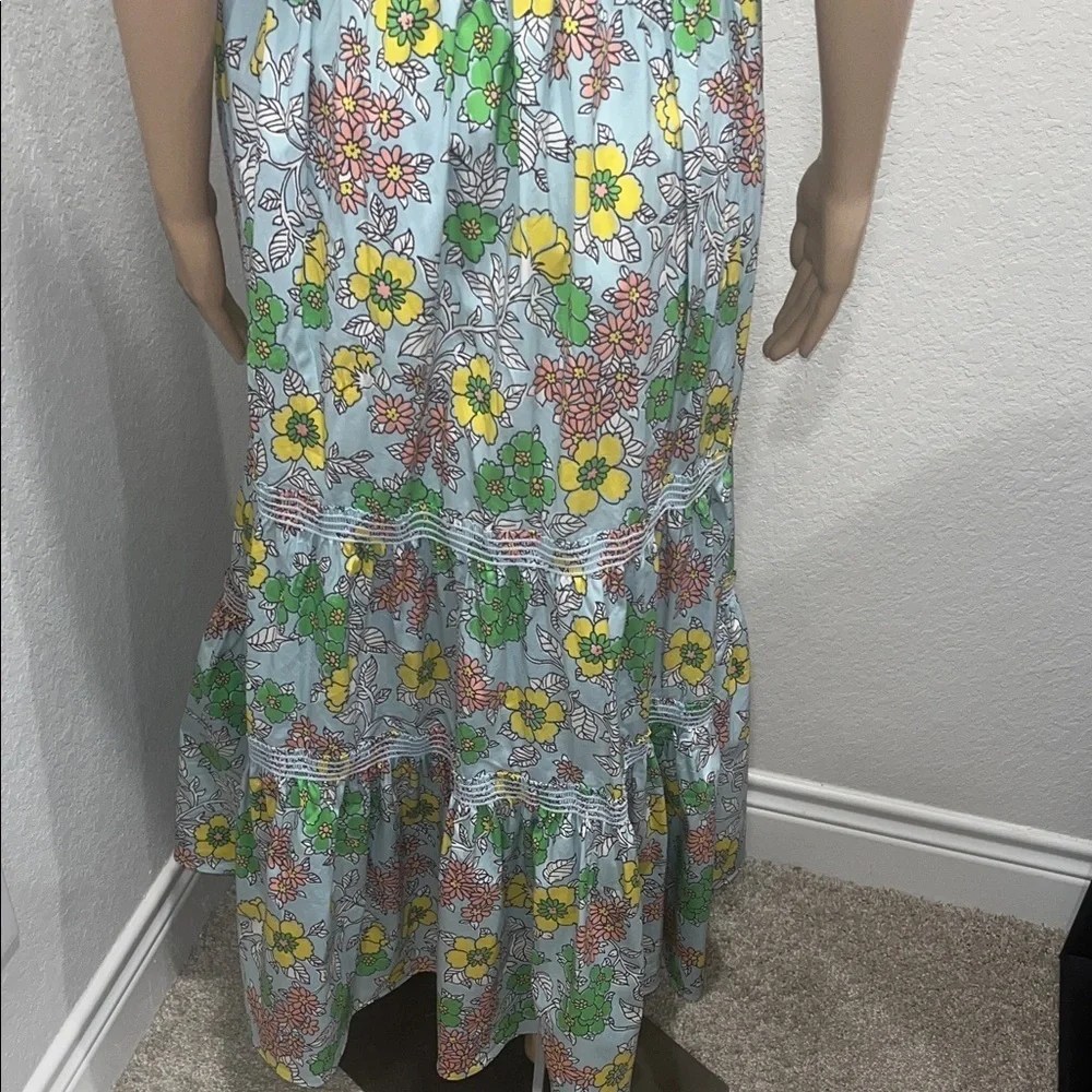 Tory Burch maxi Sundress w/ pockets, Blue, yellow and Green Accents. Ex cond.
